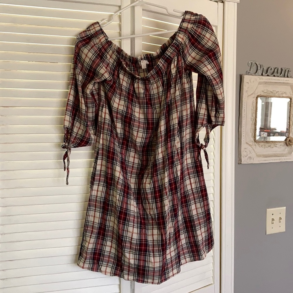 plaid red white dress